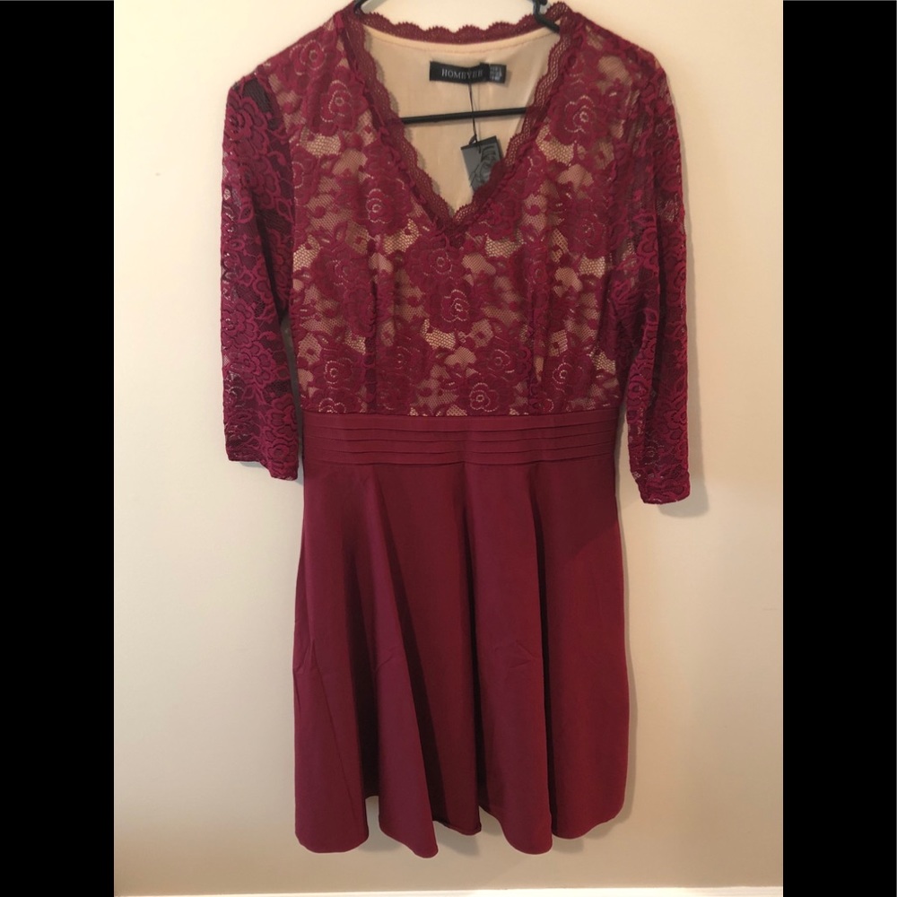 Homeyee Lace Flare Party Dress
